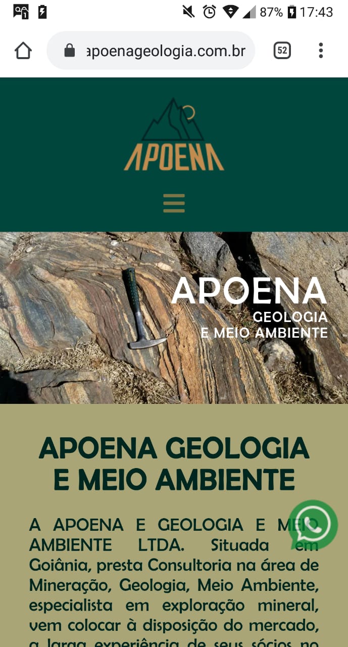 Criação do site da Apoena Geologia e Meio Ambiente